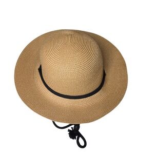 FURTALK Womens Straw Sun Hat Tan Wide Brim Adjustable Chin Strap Size M